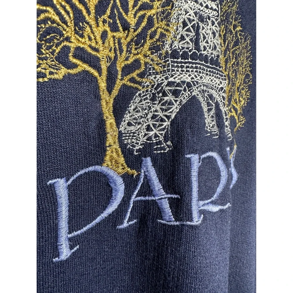 France Estelle Women Paris Eiffel Tower Sweatshirt XL Navy Blue Vintage Graphic